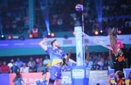 David Lee attempts a spike